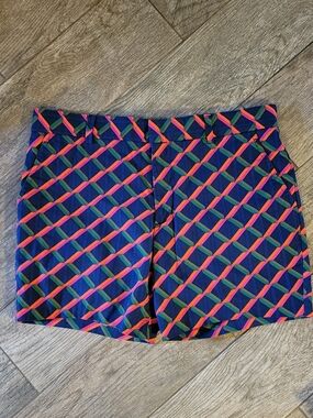 Mr Turk Trina Turk Chino Shorts Vibrant Hot Pink Navy Geometric Print Men's 33